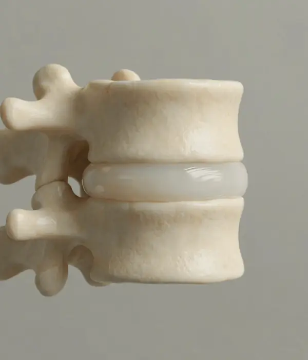 Side view of two vertebrae with a healthy, hydrated disc between them